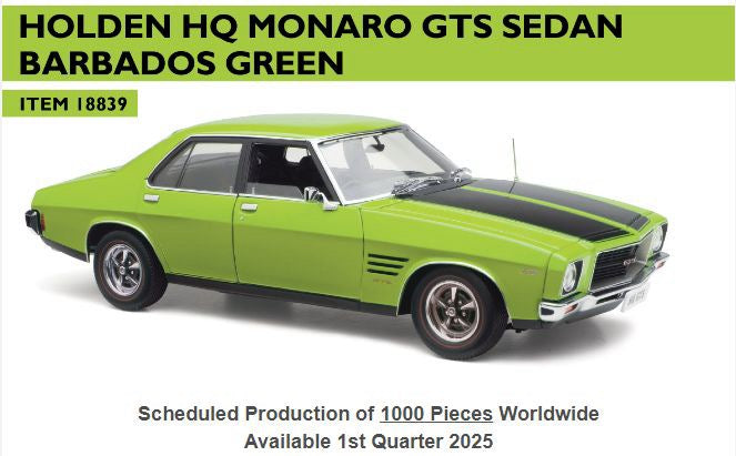 *PRE ORDER* HOLDEN HQ MONARO GTS SEDAN - BARBADOS GREEN