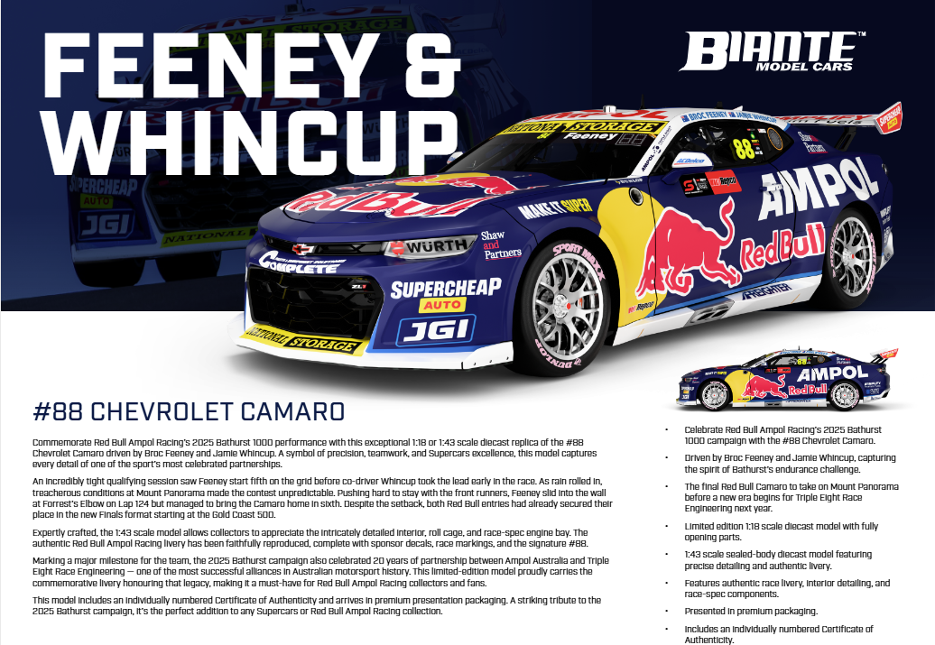 *PRE ORDER* #88 TRIPLE 8 CHEVROLET CAMARO ZS1  FEENEY/WHINCUP (BATHURST 2025)