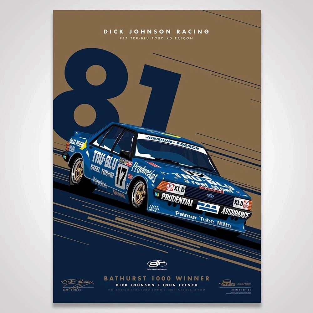 Dick Johnson Racing Tru-Blu Ford Falcon XD 1981 Bathurst 1000 Winner - Limited Edition Signed Print
