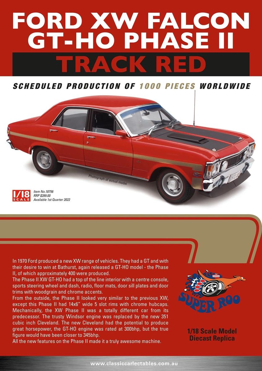 FORD XW FALCON GTHO PH2 - TRACK RED