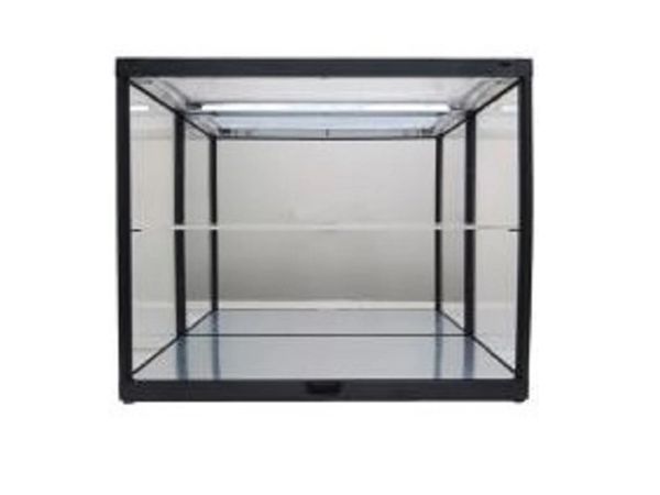 BLACK DISPLAY CASE 2 LAYERS LED, W/MIRROR BACK AND MIRROR BASE
