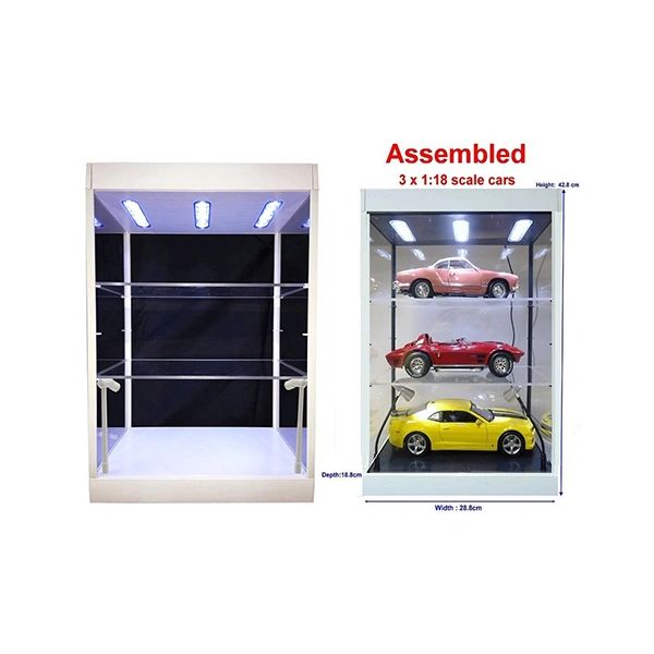 DISPLAY CASE WHITE LED WITH 2 ADJUSTABLE SHELVES (W) 28.8 X (D)